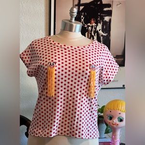 🤡 Devon in Space Polka Dot Clown Short Sleeved Red White T-shirt Size Large